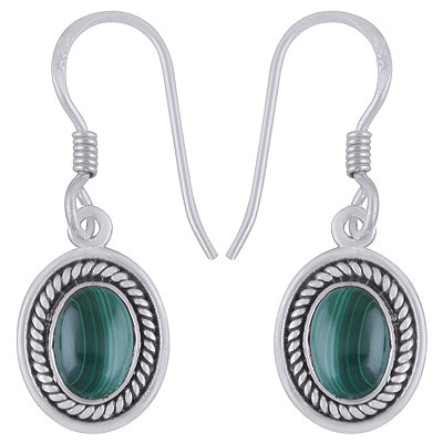 Stunning Twisted Wire Work Around Malachite Oval Shape 925 Sterling Solid Silver Dangle Earrings - R1501914-13