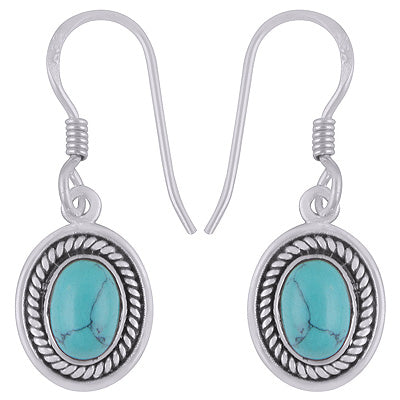 Stunning Twisted Wire Work Around Turquoise Oval Shape 925 Sterling Solid Silver Dangle Earrings - R1501914-3