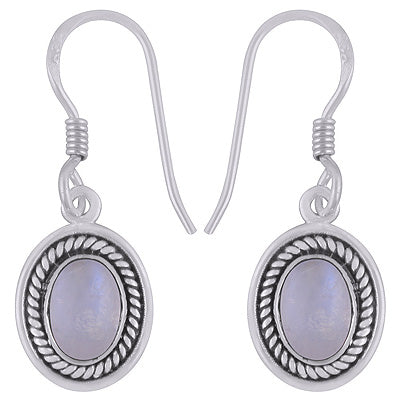 Stunning Twisted Wire Work Around Rainbow Moonstone Oval Shape 925 Sterling Solid Silver Dangle Earrings - R1501914-4