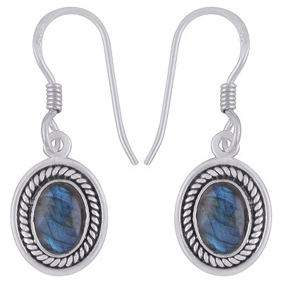 Stunning Twisted Wire Work Around Labradorite Oval Shape 925 Sterling Solid Silver Dangle Earrings - R1501914-5