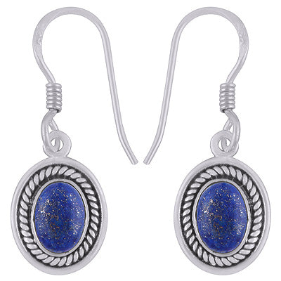 Stunning Twisted Wire Work Around Lapis Oval Shape 925 Sterling Solid Silver Dangle Earrings - R1501914-6
