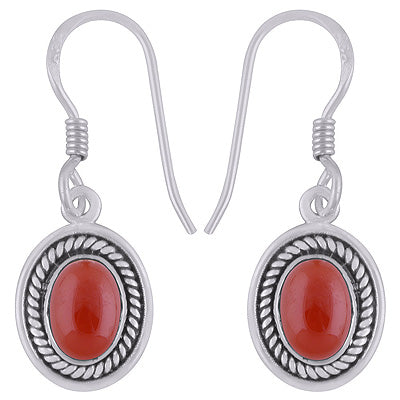 Stunning Twisted Wire Work Around Carnelian Oval Shape 925 Sterling Solid Silver Dangle Earrings - R1501914-7