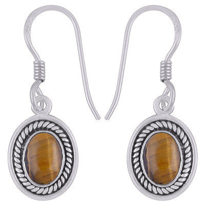 Stunning Twisted Wire Work Around Tiger's Eye Oval Shape 925 Sterling Solid Silver Dangle Earrings - R1501914-9