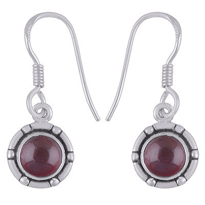 Stunning Bold Work Around Garnet Round Shape 925 Sterling Solid Silver Dangle Earrings - R1501917-2