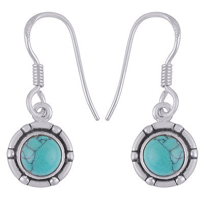 Stunning Bold Work Around Turquoise Round Shape 925 Sterling Solid Silver Dangle Earrings - R1501917-3