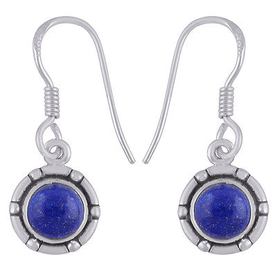 Stunning Bold Work Around Lapis Round Shape 925 Sterling Solid Silver Dangle Earrings - R1501917-6