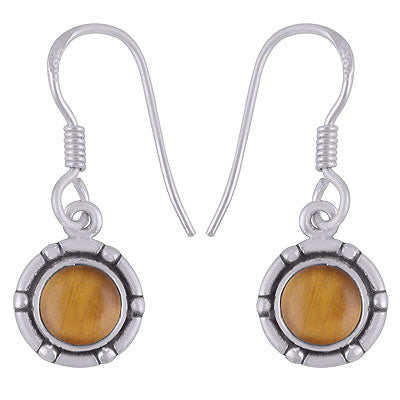 Stunning Bold Work Around Tiger's Eye Round Shape 925 Sterling Solid Silver Dangle Earrings - R1501917-8