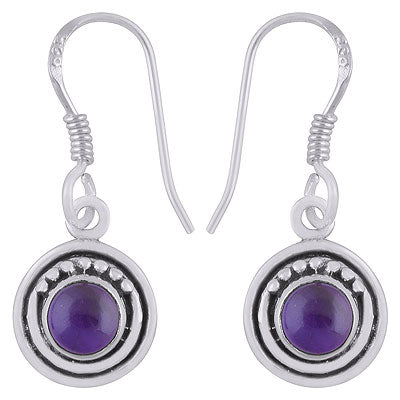 Gorgeous Rawa Around Amethyst Round Shape 925 Sterling Solid Silver Dangle Earrings - R1501918-1