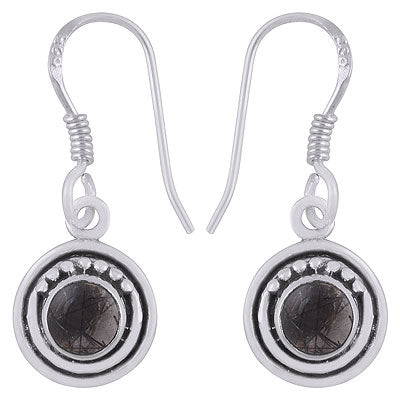 Gorgeous Rawa Around Black Rutile Round Shape 925 Sterling Solid Silver Dangle Earrings - R1501918-7