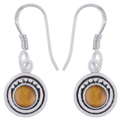 Gorgeous Rawa Around Tiger's Eye Round Shape 925 Sterling Solid Silver Dangle Earrings - R1501918-8