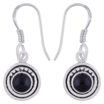 Gorgeous Rawa Around Black Onyx Round Shape 925 Sterling Solid Silver Dangle Earrings - R1501918-9