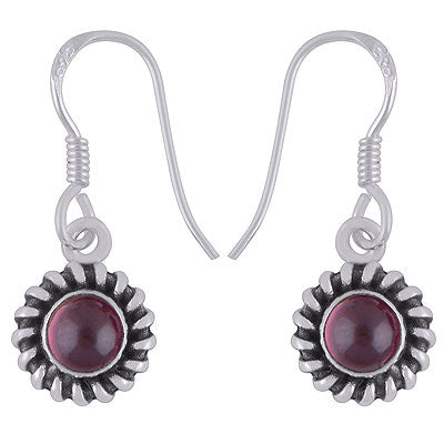 Beautiful Handcrafted Work Around Garnet Round Shape 925 Sterling Solid Silver Dangle Earrings - R1501919-2