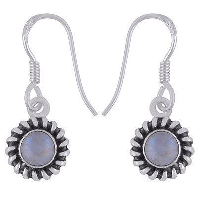 Beautiful Handcrafted Work Around Rainbow Moonstone Round Shape 925 Sterling Solid Silver Dangle Earrings - R1501919-4