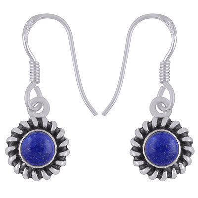 Beautiful Handcrafted Work Around Lapis Round Shape 925 Sterling Solid Silver Dangle Earrings - R1501919-6