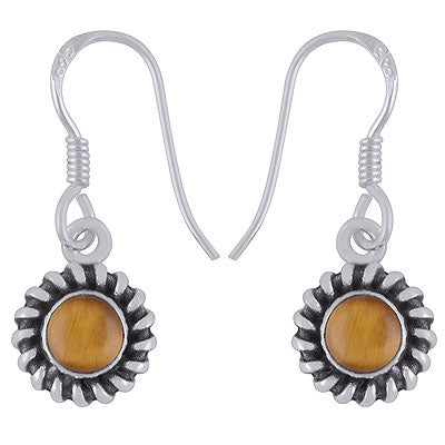 Beautiful Handcrafted Work Around Tiger's Eye Round Shape 925 Sterling Solid Silver Dangle Earrings - R1501919-8