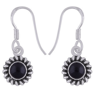 Beautiful Handcrafted Work Around Black Onyx Round Shape 925 Sterling Solid Silver Dangle Earrings - R1501919-9