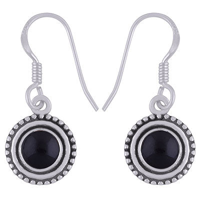 Stunning Rawa Work Around Black Onyx Round Shape 925 Sterling Solid Silver Dangle Earrings - R1501920-10