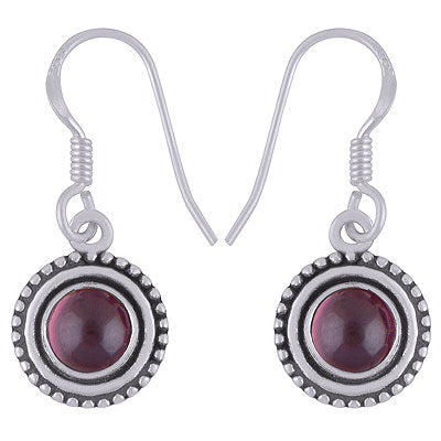 Stunning Rawa Work Around Garnet Round Shape 925 Sterling Solid Silver Dangle Earrings - R1501920-2