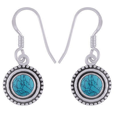 Stunning Rawa Work Around Turquoise Round Shape 925 Sterling Solid Silver Dangle Earrings - R1501920-3
