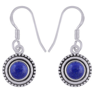 Stunning Rawa Work Around Lapis Round Shape 925 Sterling Solid Silver Dangle Earrings - R1501920-6