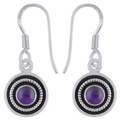 Gorgeous Twisted Work Around Amethyst Round Shape 925 Sterling Solid Silver Dangle Earrings - R1501921-1