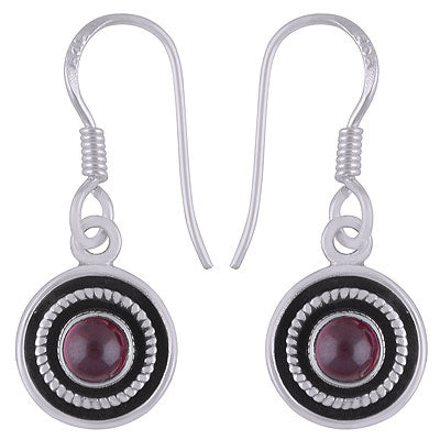 Gorgeous Twisted Work Around Garnet Round Shape 925 Sterling Solid Silver Dangle Earrings - R1501921-2