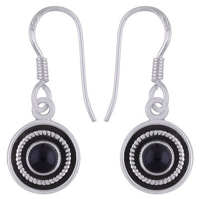 Gorgeous Twisted Work Around Black Onyx Round Shape 925 Sterling Solid Silver Dangle Earrings - R1501921-8