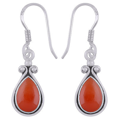 Gorgeous Handcrafted Work Around Carnelian Pear Shape 925 Sterling Solid Silver Dangle Earrings - R1501924-10