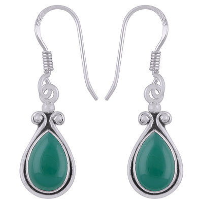 Gorgeous Handcrafted Work Around Green Onyx Pear Shape 925 Sterling Solid Silver Dangle Earrings - R1501924-11