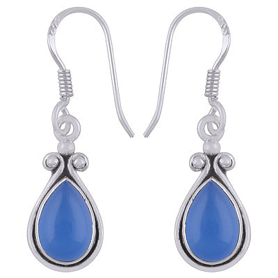 Gorgeous Handcrafted Work Around Blue Chalcedony Pear Shape 925 Sterling Solid Silver Dangle Earrings - R1501924-12