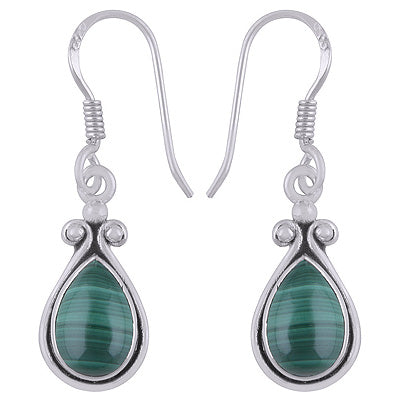Gorgeous Handcrafted Work Around Malachite Pear Shape 925 Sterling Solid Silver Dangle Earrings - R1501924-14
