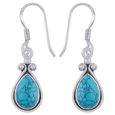 Gorgeous Handcrafted Work Around Turquoise Pear Shape 925 Sterling Solid Silver Dangle Earrings - R1501924-3
