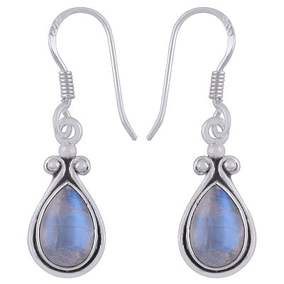 Gorgeous Handcrafted Work Around Rainbow Moonstone Pear Shape 925 Sterling Solid Silver Dangle Earrings - R1501924-4