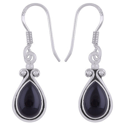 Gorgeous Handcrafted Work Around Black Onyx Pear Shape 925 Sterling Solid Silver Dangle Earrings - R1501924-9