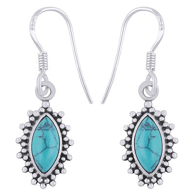 Alluring Rawa Work Pattern Around Turquoise Marquise Shape 925 Sterling Solid Silver Dangle Earrings - R1501925-53