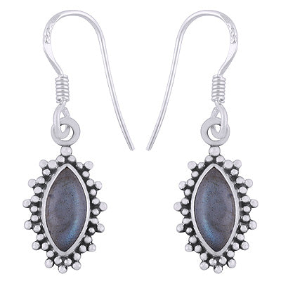 Alluring Rawa Work Pattern Around Labradorite Marquise Shape 925 Sterling Solid Silver Dangle Earrings - R1501925-55