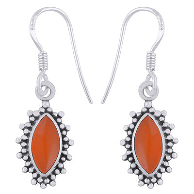 Alluring Rawa Work Pattern Around Carnelian Marquise Shape 925 Sterling Solid Silver Dangle Earrings - R1501925-57