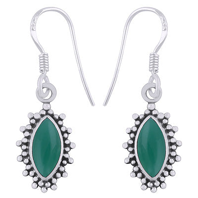 Alluring Rawa Work Pattern Around Green Onyx Marquise Shape 925 Sterling Solid Silver Dangle Earrings - R1501925-58
