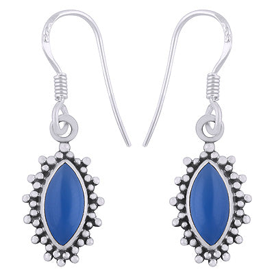 Alluring Rawa Work Pattern Around Blue Chalcedony Marquise Shape 925 Sterling Solid Silver Dangle Earrings - R1501925-59