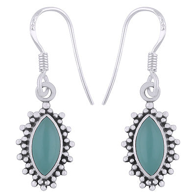 Alluring Rawa Work Pattern Around Aqua Chalcedony Marquise Shape 925 Sterling Solid Silver Dangle Earrings - R1501925-60