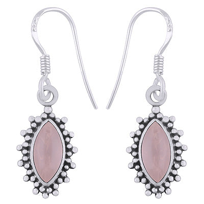 Alluring Rawa Work Pattern Around Rose Quartz Marquise Shape 925 Sterling Solid Silver Dangle Earrings - R1501925-63