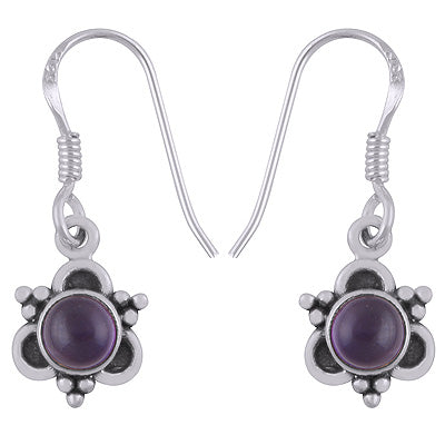 Alluring Rawa Work Around Amethyst Round Shape 925 Sterling Solid Silver Dangle Earrings - R1501926-1