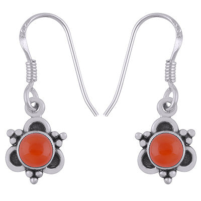 Alluring Rawa Work Around Carnelian Round Shape 925 Sterling Solid Silver Dangle Earrings - R1501926-10