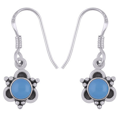 Alluring Rawa Work Around Blue Chalcedony Round Shape 925 Sterling Solid Silver Dangle Earrings - R1501926-12
