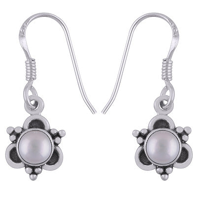 Alluring Rawa Work Around Pearl Round Shape 925 Sterling Solid Silver Dangle Earrings - R1501926-16