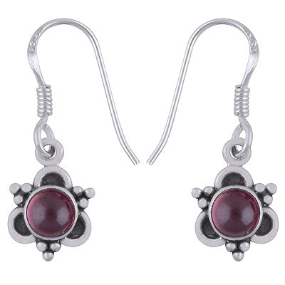 Alluring Rawa Work Around Garnet Round Shape 925 Sterling Solid Silver Dangle Earrings - R1501926-2