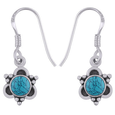 Alluring Rawa Work Around Turquoise Round Shape 925 Sterling Solid Silver Dangle Earrings - R1501926-3