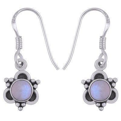 Alluring Rawa Work Around Rainbow Moonstone Round Shape 925 Sterling Solid Silver Dangle Earrings - R1501926-4