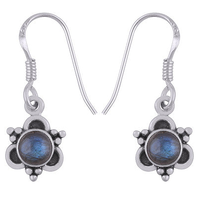 Alluring Rawa Work Around Labradorite Round Shape 925 Sterling Solid Silver Dangle Earrings - R1501926-5