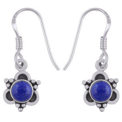 Alluring Rawa Work Around Lapis Round Shape 925 Sterling Solid Silver Dangle Earrings - main product photo (R1501926-6)